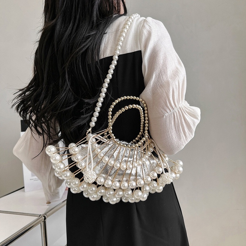 women's pearl chain oblique hollow handbag - Picture 15 of 16